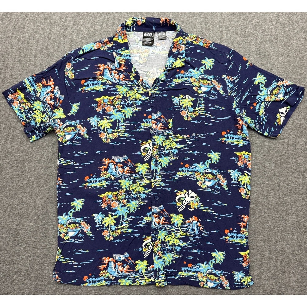Disney‎ Star Wars Shirt Mens Large Mandalorian Baby Yoda Grogu Hawaiian Button